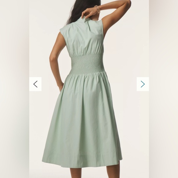 Anthropologie Spring Green Tommie Zip Up Shirred Waist Midi Dress Medium NWT - Picture 2 of 6